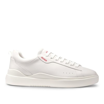 Hugo Leather Trainers With Red Logo Detail-White