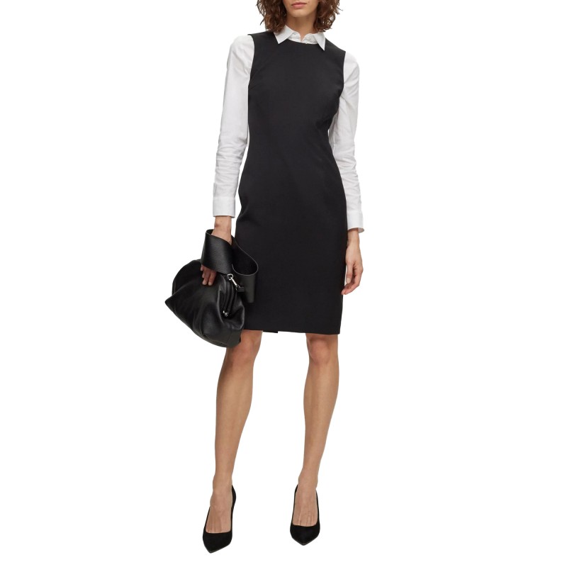 Boss Sleeveless Shift Dress Dirulah in Responsible Wool With Natural Strech-Black Boss Sleeveless Shift Dress Dirulah in Responsible Wool With Natural Strech-Black