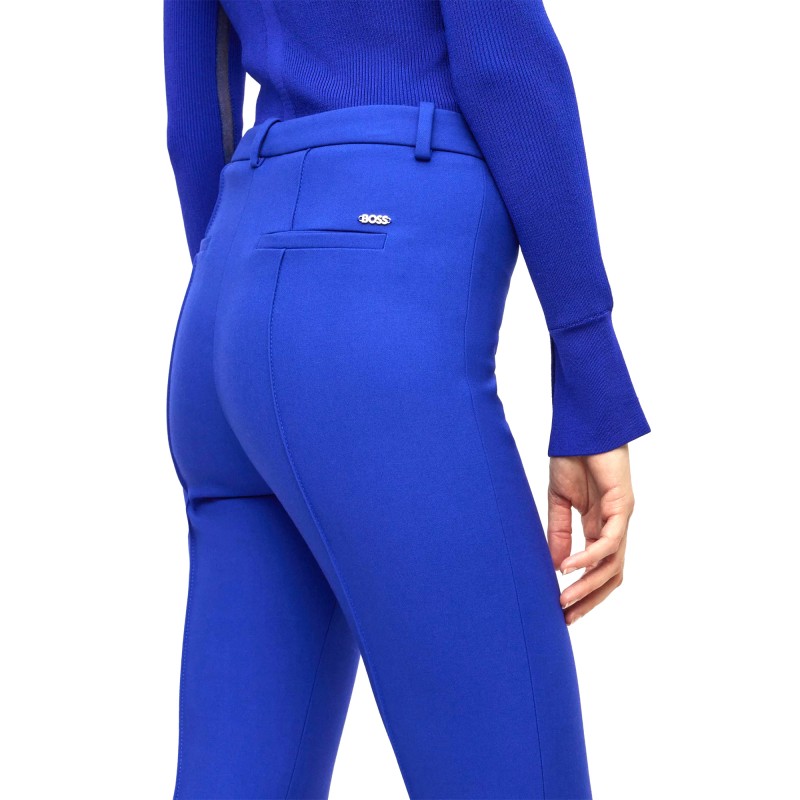 Boss Slim Fit Trousers In Stretch Fabric With Pintuck Pleats-Royal Blue