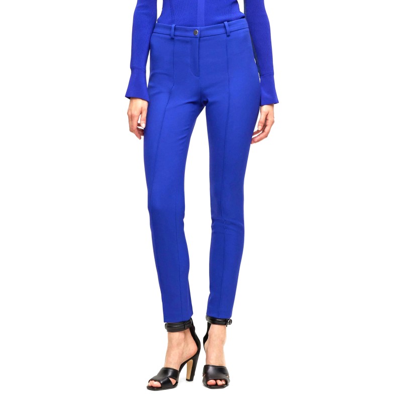 Boss Slim Fit Trousers In Stretch Fabric With Pintuck Pleats-Royal Blue