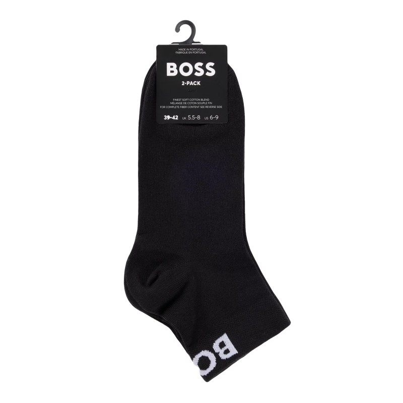 Boss Socks Two Pack With Contrast Logos-Black Boss Socks Two Pack With Contrast Logos-Black