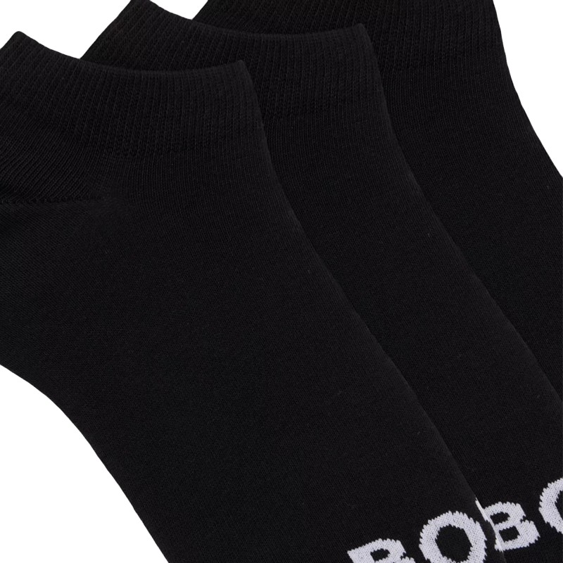 Boss Socks Three Pack Of Ankle Length With Contrast Logos-Black Boss Socks Three Pack Of Ankle Length With Contrast Logos-Black
