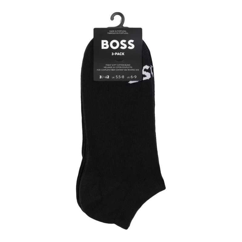 Boss Socks Three Pack Of Ankle Length With Contrast Logos-Black Boss Socks Three Pack Of Ankle Length With Contrast Logos-Black