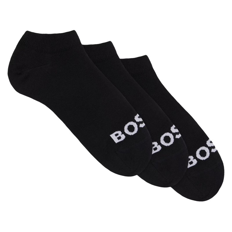 Boss Socks Three Pack Of Ankle Length With Contrast Logos-Black Boss Socks Three Pack Of Ankle Length With Contrast Logos-Black