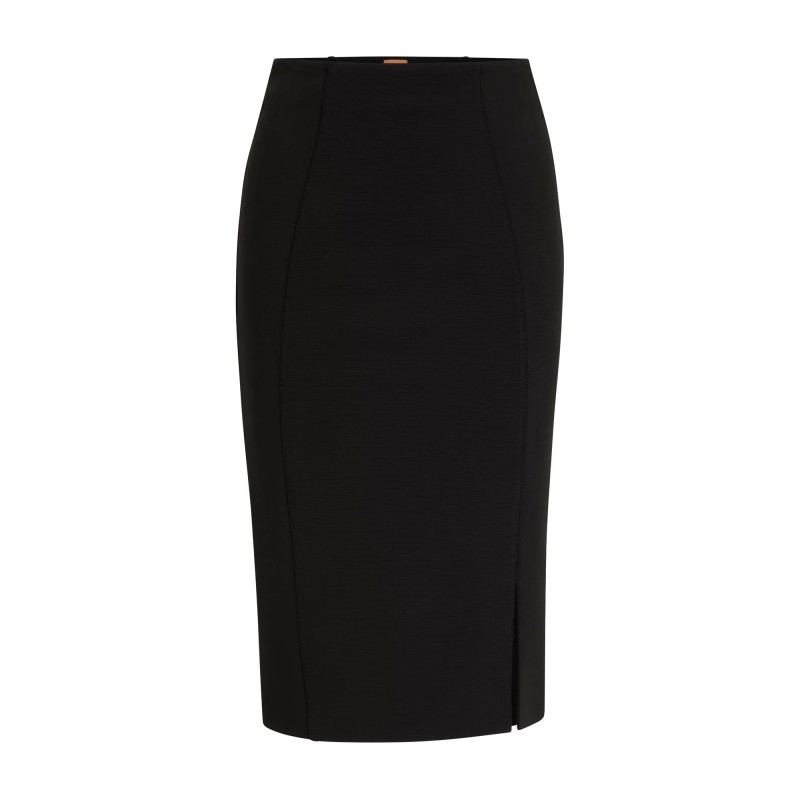 Boss Pencil Skirt With Front Slit In Stretch Fabric-Black
