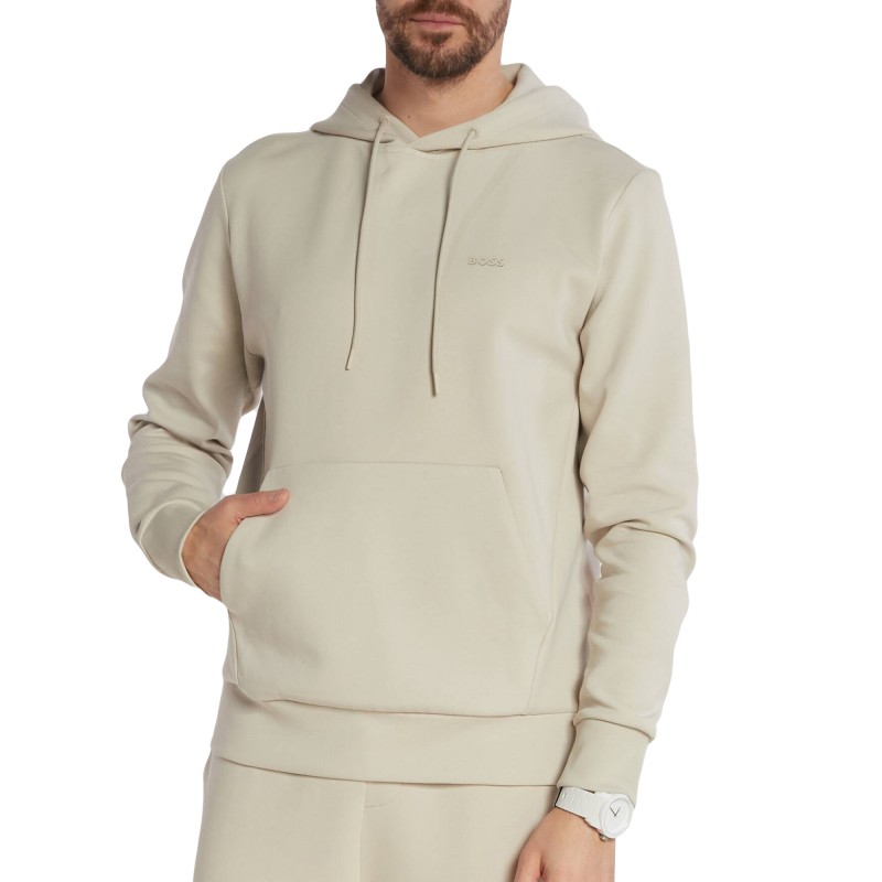 Boss Stretch Cotton Hoodie With Logo-Light Beige