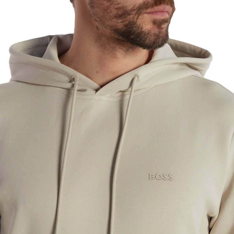 Boss Stretch Cotton Hoodie With Logo-Light Beige