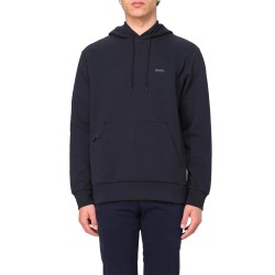Boss Stretch Cotton Hoodie With Logo-Dark Blue