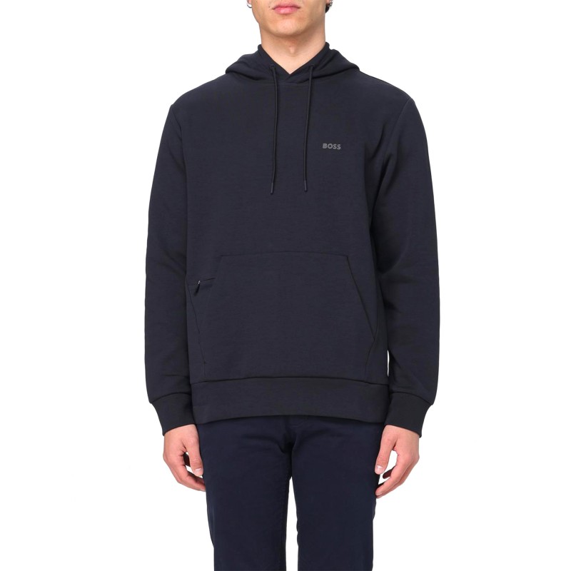Boss Stretch Cotton Hoodie With Logo-Dark Blue Boss Stretch Cotton Hoodie With Logo-Dark Blue