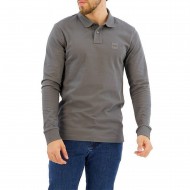 Boss Stretch-Cotton Slim Fit Polo Shirt With Logo Patch-Stone Gargoyle