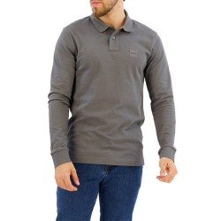 Boss Stretch-Cotton Slim Fit Polo Shirt With Logo Patch-Stone Gargoyle