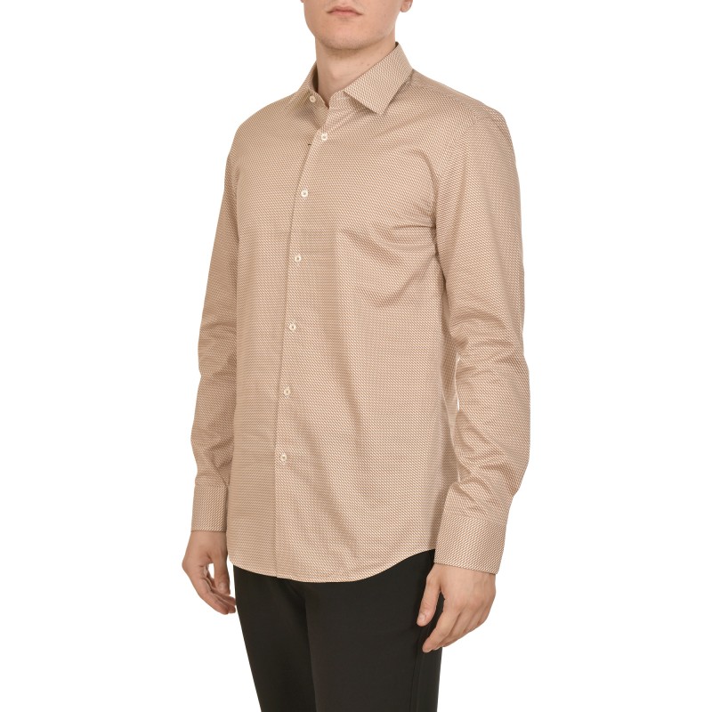 Boss Slim Fit Shirt In Printed Stretch Cotton-Medium Beige