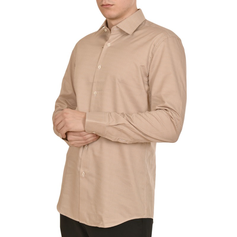 Boss Slim Fit Shirt In Printed Stretch Cotton-Medium Beige
