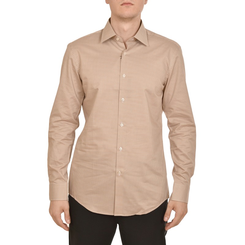 Boss Slim Fit Shirt In Printed Stretch Cotton-Medium Beige