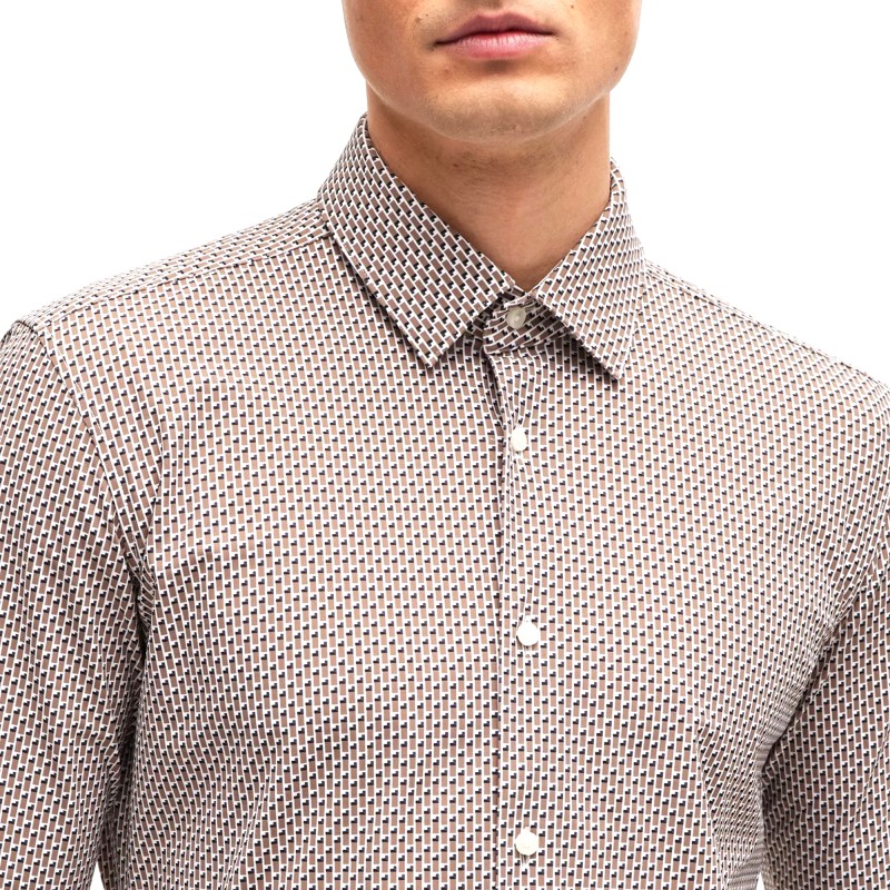 Boss Slim Fit In Printed Oxford Stretch Cotton-Medium Beige Boss Slim Fit In Printed Oxford Stretch Cotton-Medium Beige