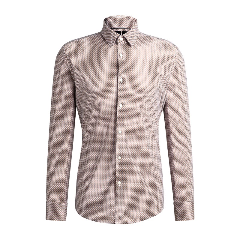 Boss Slim Fit In Printed Oxford Stretch Cotton-Medium Beige Boss Slim Fit In Printed Oxford Stretch Cotton-Medium Beige