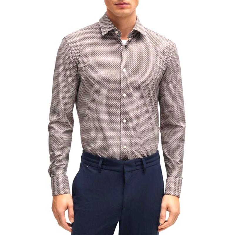Boss Slim Fit In Printed Oxford Stretch Cotton-Medium Beige Boss Slim Fit In Printed Oxford Stretch Cotton-Medium Beige
