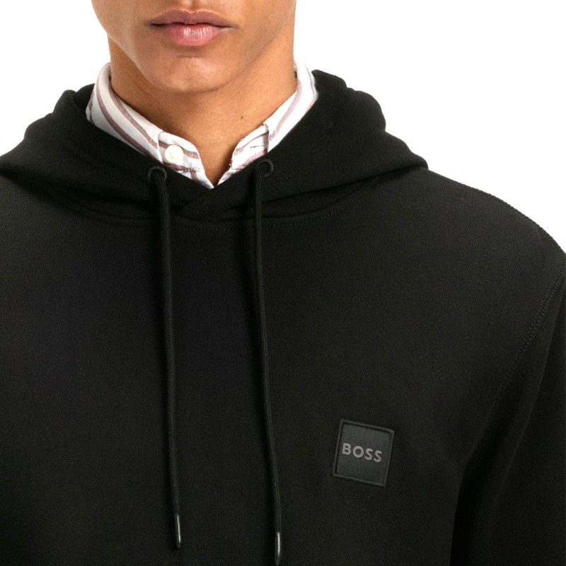 Boss Hoodie With Logo Patch-Black Boss Hoodie With Logo Patch-Black