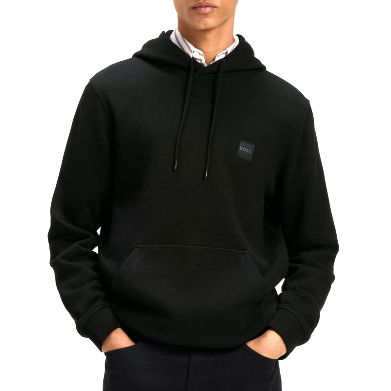 Boss Hoodie With Logo Patch-Black Boss Hoodie With Logo Patch-Black