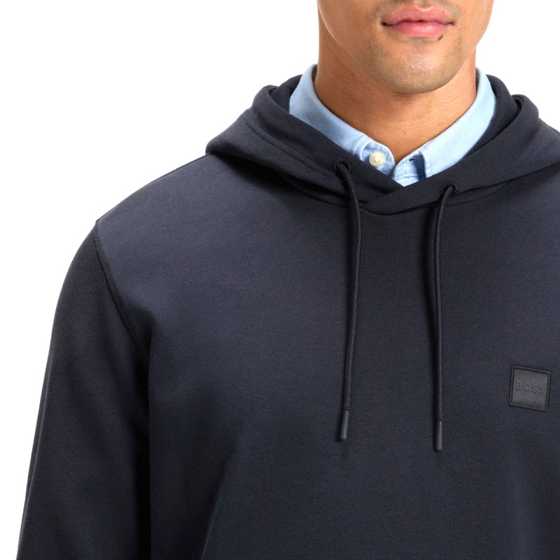Boss Hoodie With Logo Patch-Dark Blue Boss Hoodie With Logo Patch-Dark Blue