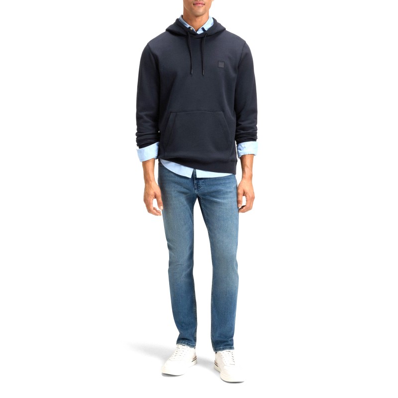 Boss Hoodie With Logo Patch-Dark Blue Boss Hoodie With Logo Patch-Dark Blue