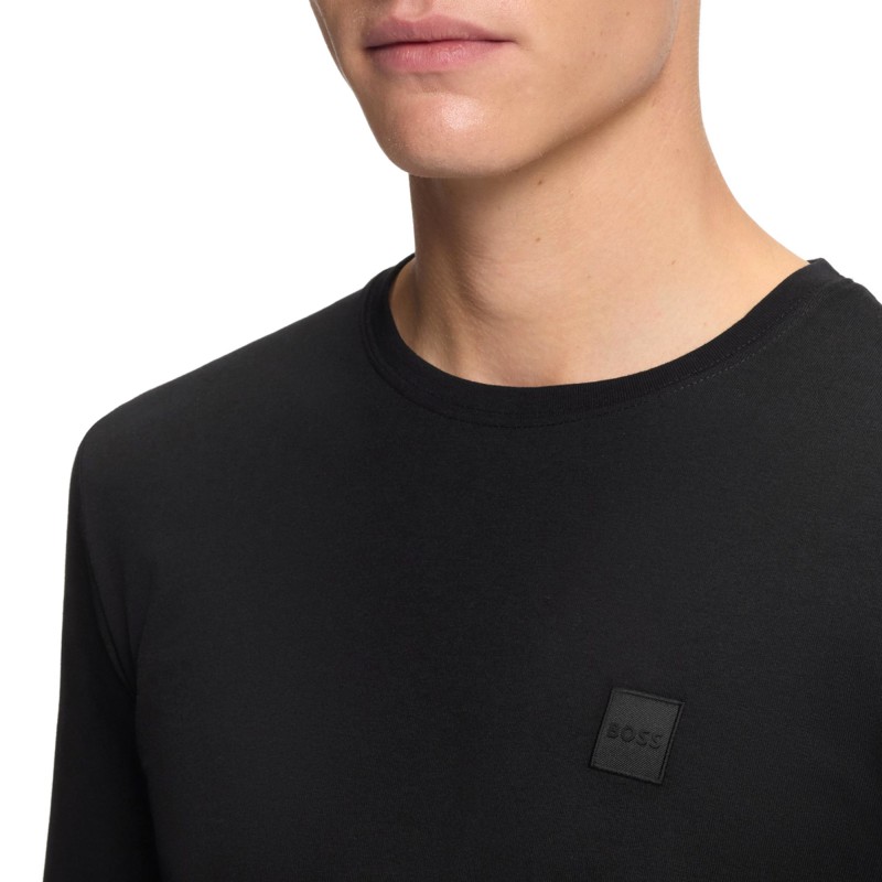 Boss T-Shirt With Logo Patch Long Sleeve-Black Boss T-Shirt With Logo Patch Long Sleeve-Black