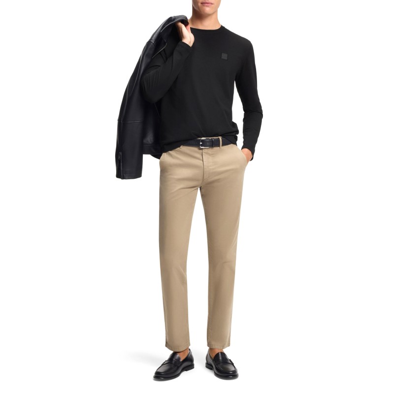 Boss T-Shirt With Logo Patch Long Sleeve-Black Boss T-Shirt With Logo Patch Long Sleeve-Black