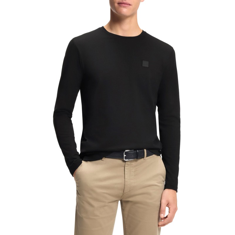Boss T-Shirt With Logo Patch Long Sleeve-Black Boss T-Shirt With Logo Patch Long Sleeve-Black