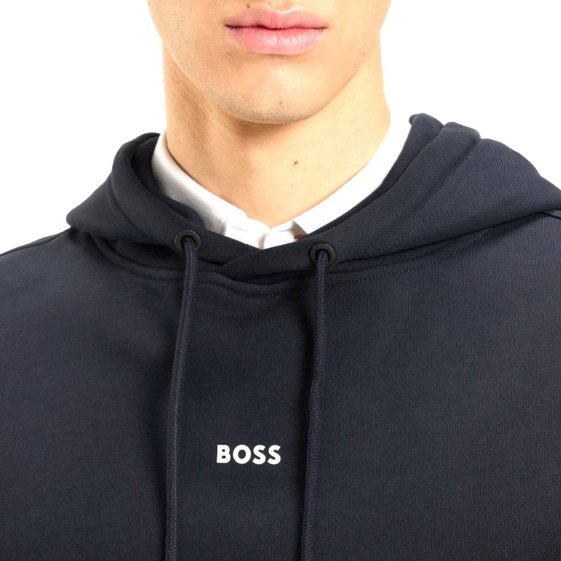 Boss Hoodie In Cotton Terry With Contrast Logo-Dark Blue Boss Hoodie In Cotton Terry With Contrast Logo-Dark Blue