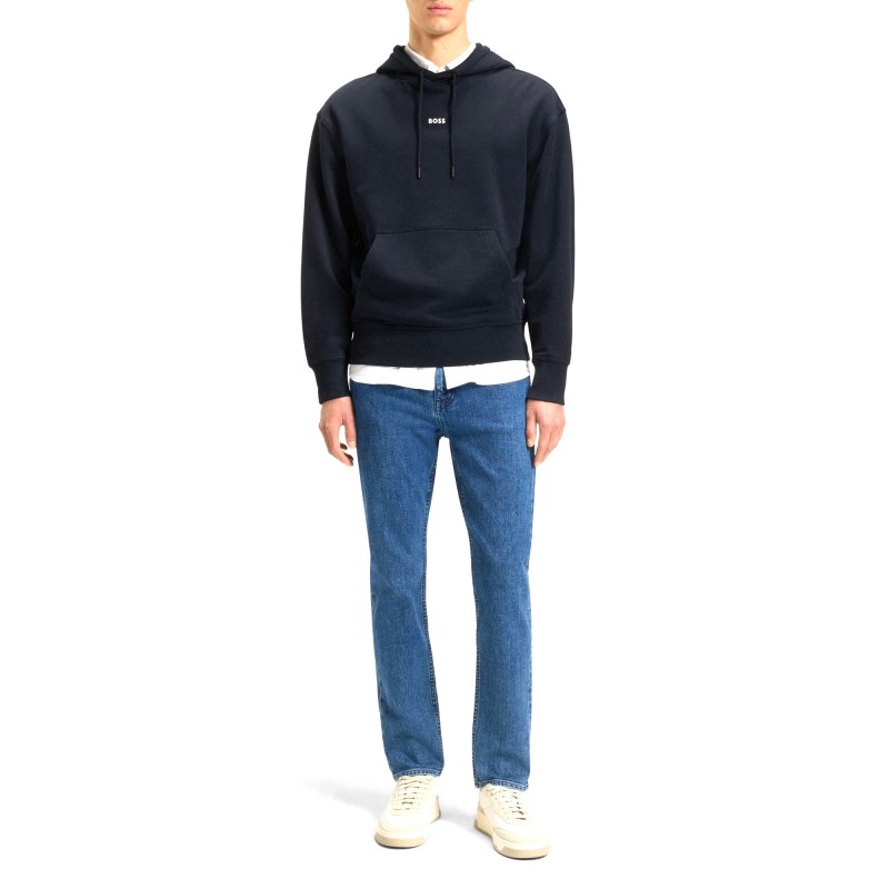 Boss Hoodie In Cotton Terry With Contrast Logo-Dark Blue Boss Hoodie In Cotton Terry With Contrast Logo-Dark Blue