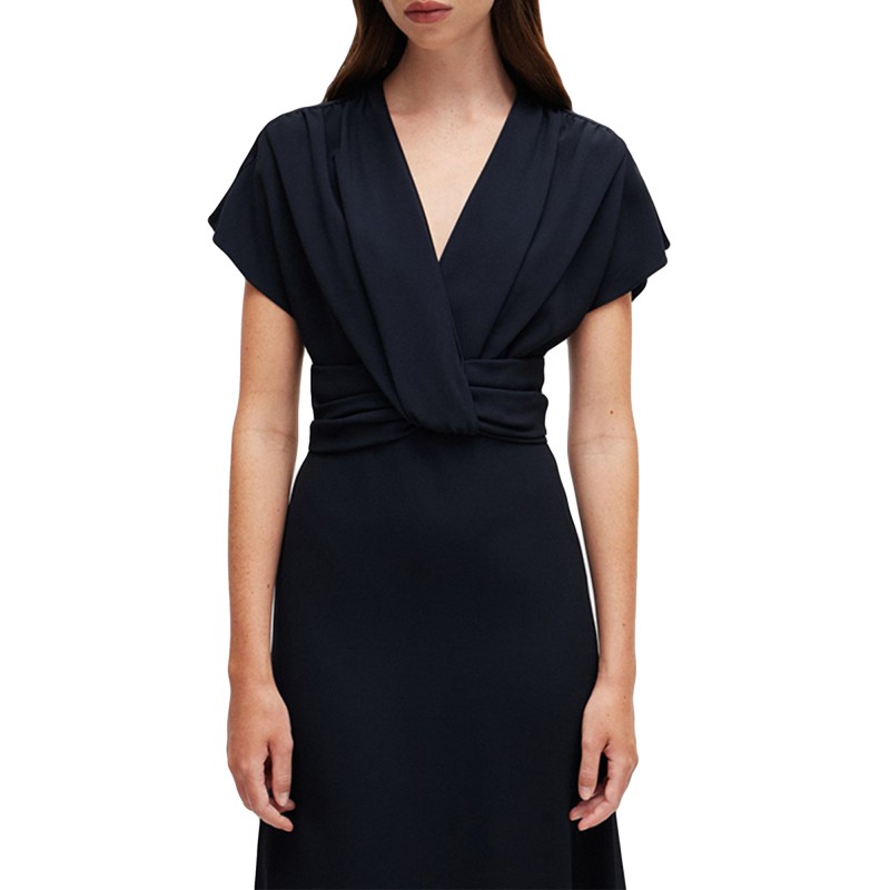 Boss Drape-Front Dress In Matte Satin-Dark Blue Boss Drape-Front Dress In Matte Satin-Dark Blue