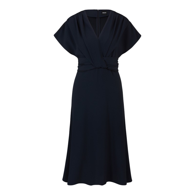 Boss Drape-Front Dress In Matte Satin-Dark Blue Boss Drape-Front Dress In Matte Satin-Dark Blue