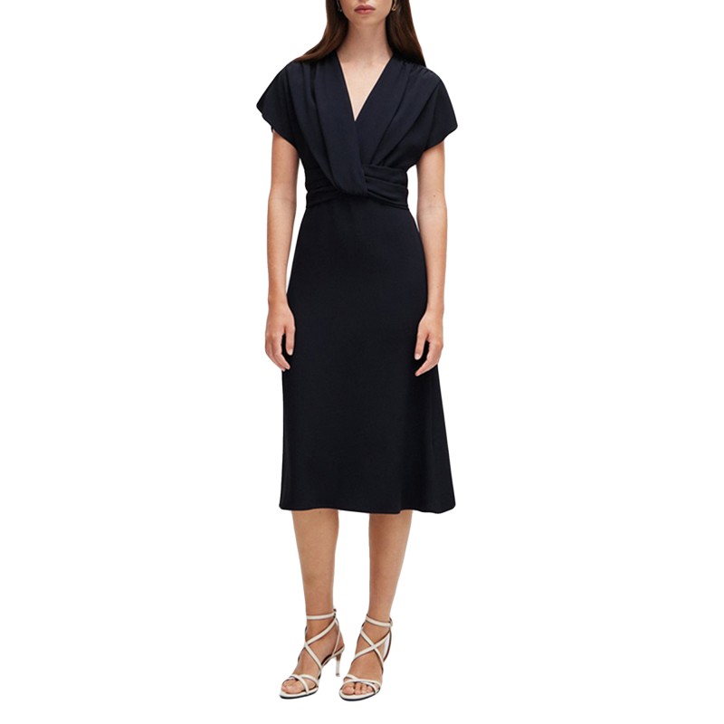 Boss Drape-Front Dress In Matte Satin-Dark Blue Boss Drape-Front Dress In Matte Satin-Dark Blue