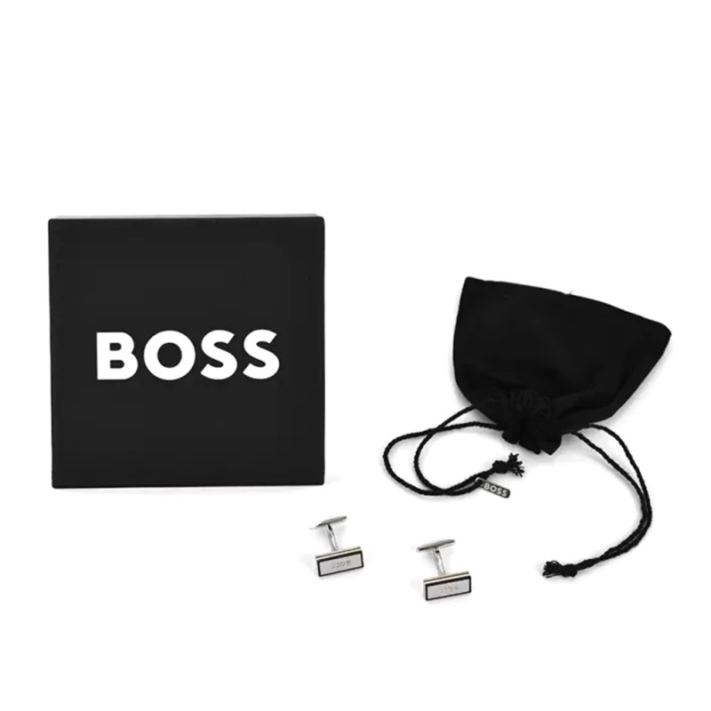 Boss Cufflinks With Logo And Is Surrounded By A Black Border-Silver