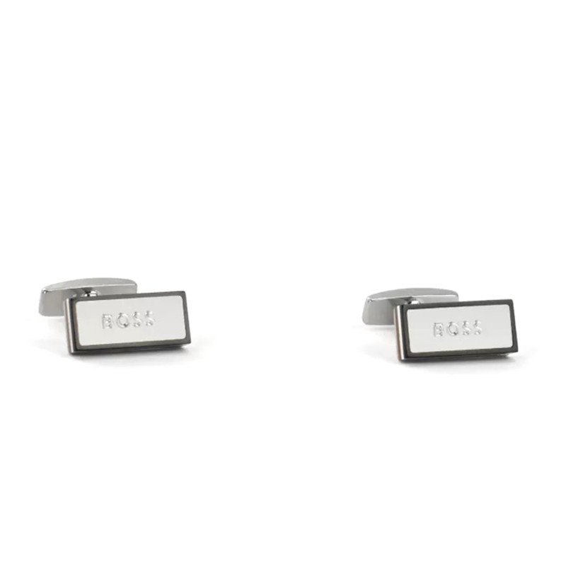 Boss Cufflinks With Logo And Is Surrounded By A Black Border-Silver