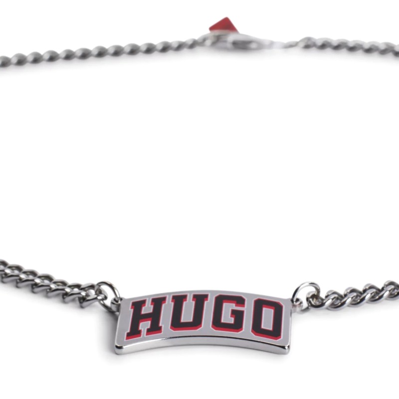 Hugo Chain Necklace With New Season Logo Pendant-Silver