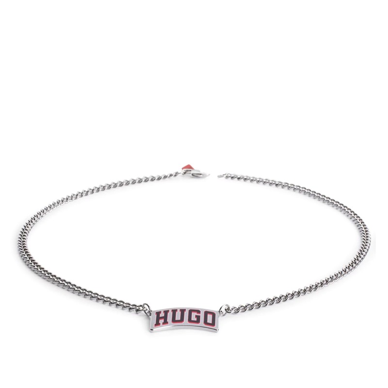 Hugo Chain Necklace With New Season Logo Pendant-Silver