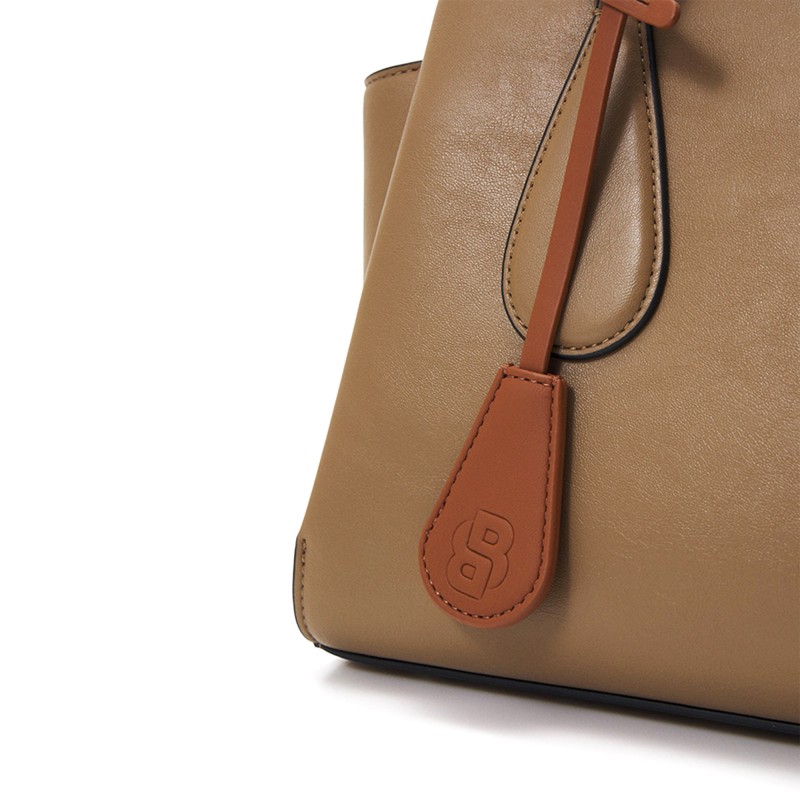 Boss Faux Leather Small Tote Bag-Medium Beige Boss Faux Leather Small Tote Bag-Medium Beige
