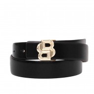 Boss Reversible Leather Belt With Double B Monogram-Black/Powder