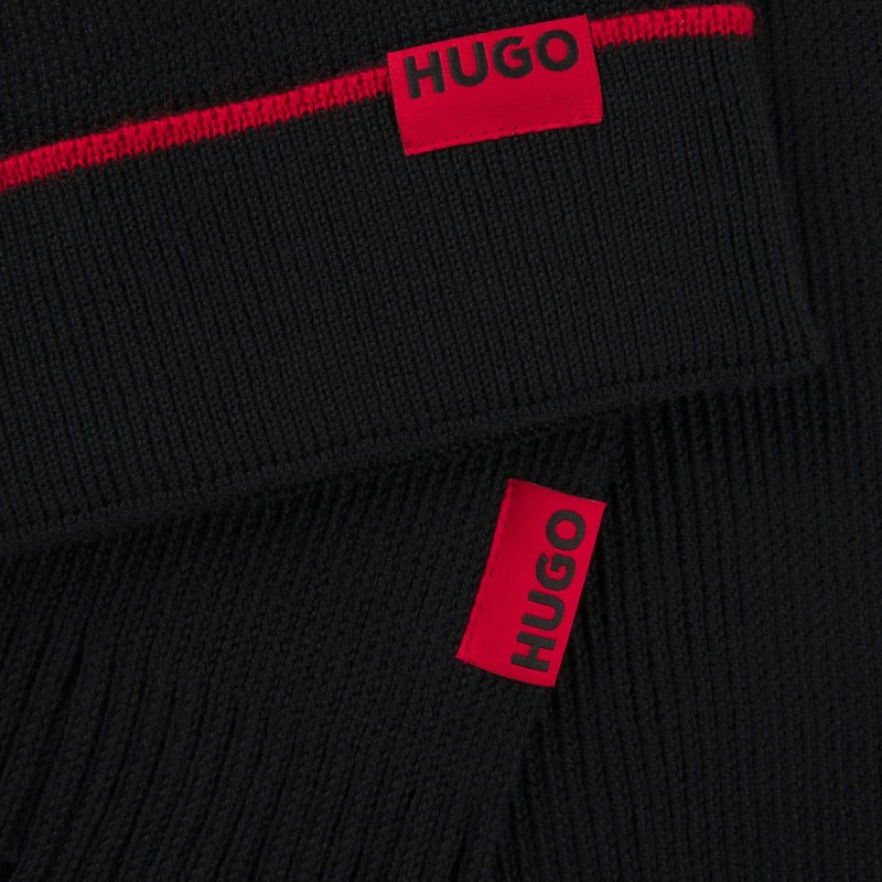 Hugo Hat And Scarf Set Logo Label With Wool-Black
