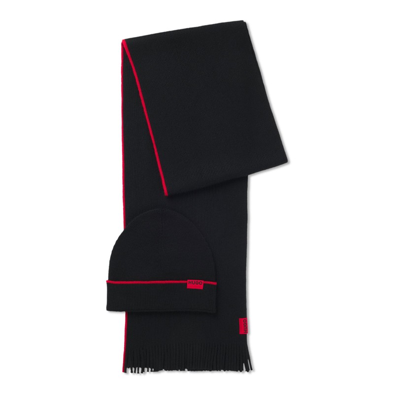 Hugo Hat And Scarf Set Logo Label With Wool-Black