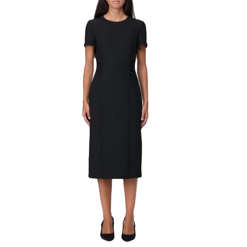 Boss Midi Dress With Pleated Waistline-Black Boss Midi Dress With Pleated Waistline-Black