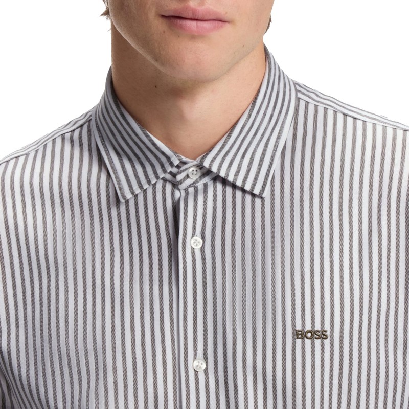 Boss Shirt Slim Fit In Melange Cotton Jersey-Bright Green Boss Shirt Slim Fit In Melange Cotton Jersey-Bright Green