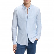 Boss Shirt Slim Fit In Melange Cotton Jersey-Open Blue