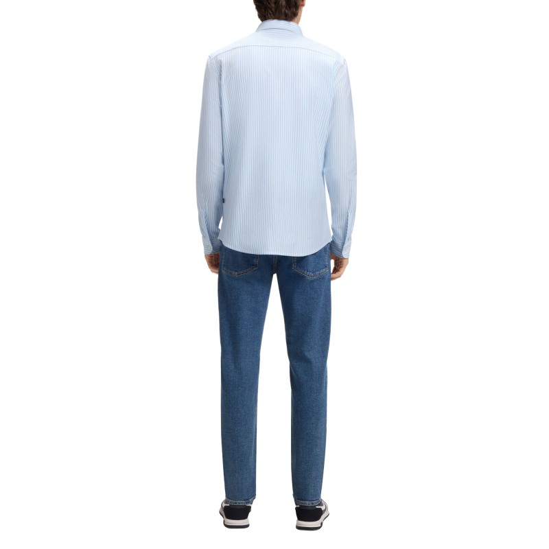 Boss Shirt Slim Fit In Melange Cotton Jersey-Open Blue Boss Shirt Slim Fit In Melange Cotton Jersey-Open Blue
