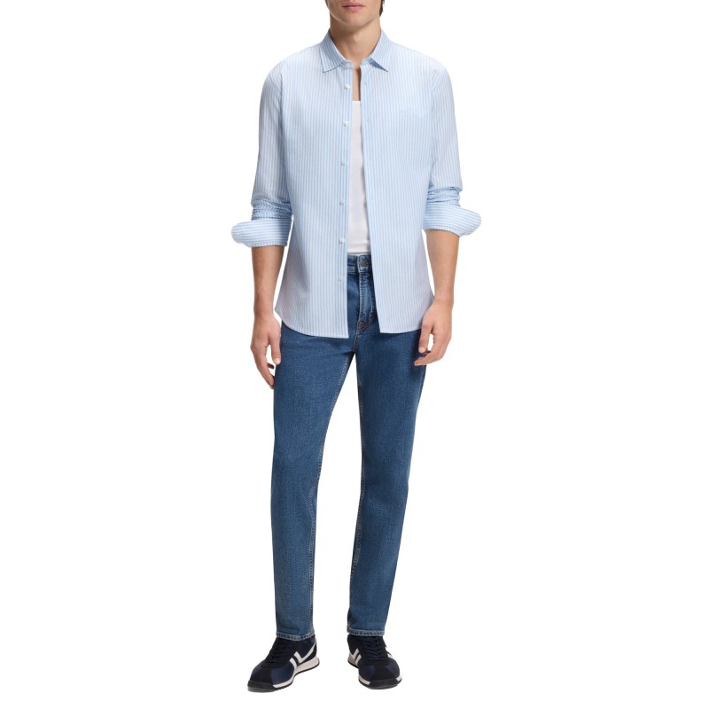Boss Shirt Slim Fit In Melange Cotton Jersey-Open Blue Boss Shirt Slim Fit In Melange Cotton Jersey-Open Blue