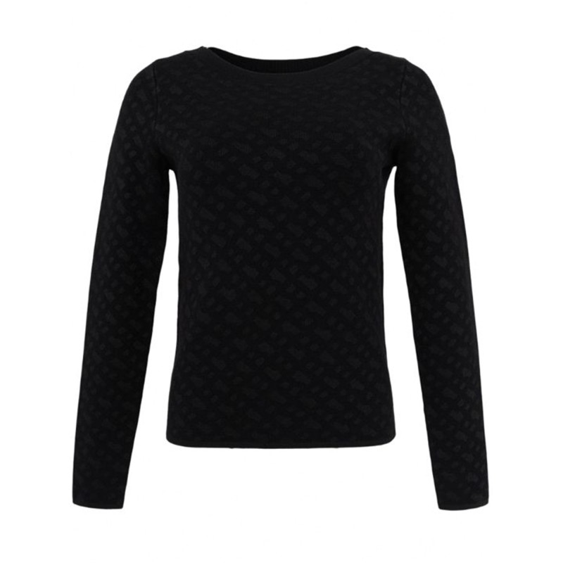Boss Wide Neck Sweater In Stretch Jaquard-Black