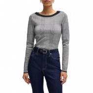 Boss Wide Neck Sweater In Stretch Jaquard-Chess Grey