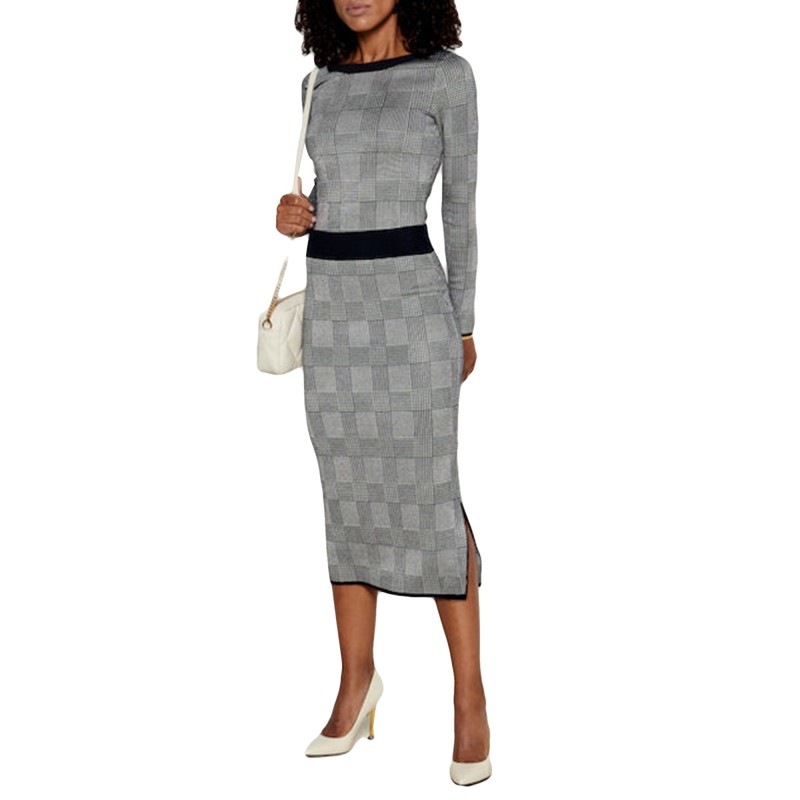 Boss Wide Neck Sweater In Stretch Jaquard-Chess Grey