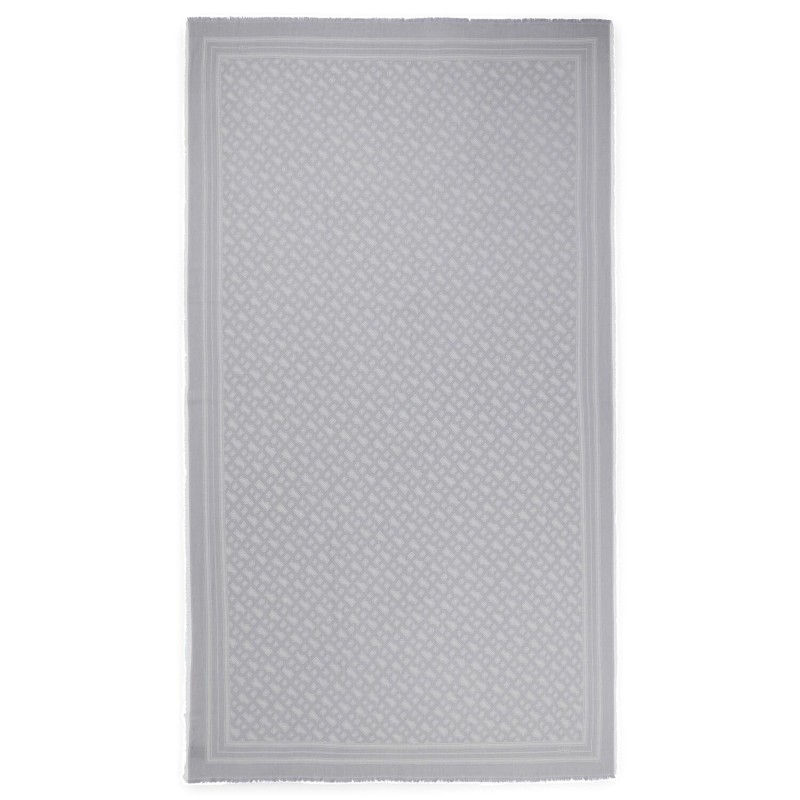 Boss Wool-Blend Scarf With Monogram Jaquard & Fringing-Grey Silver